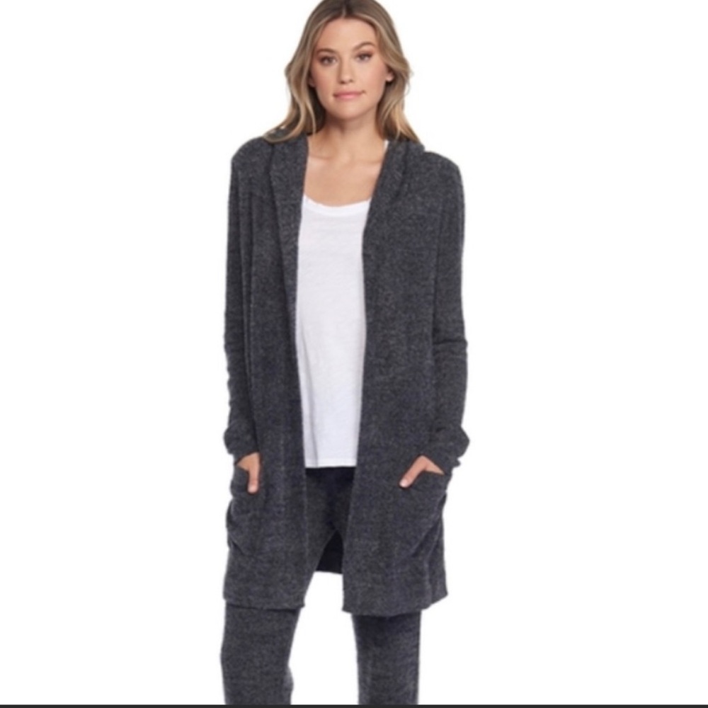 Barefoot Dreams Cozychic Lite Resort Cardigan Black/Graphite Size S Style 905-HE